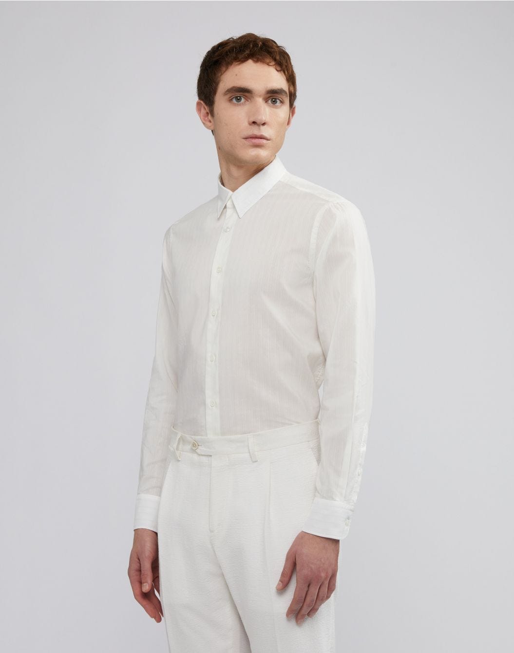 Lardini Camicia bianca con collo italiano in voile Saldi