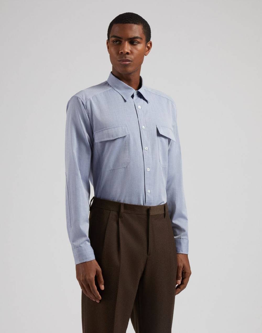 Lardini Camicia relaxed celeste in twill di cotone misto lana Nuova