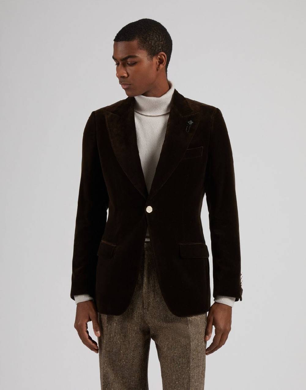 Lardini Giacca monopetto attitude in velluto liscio marrone Shopping Online