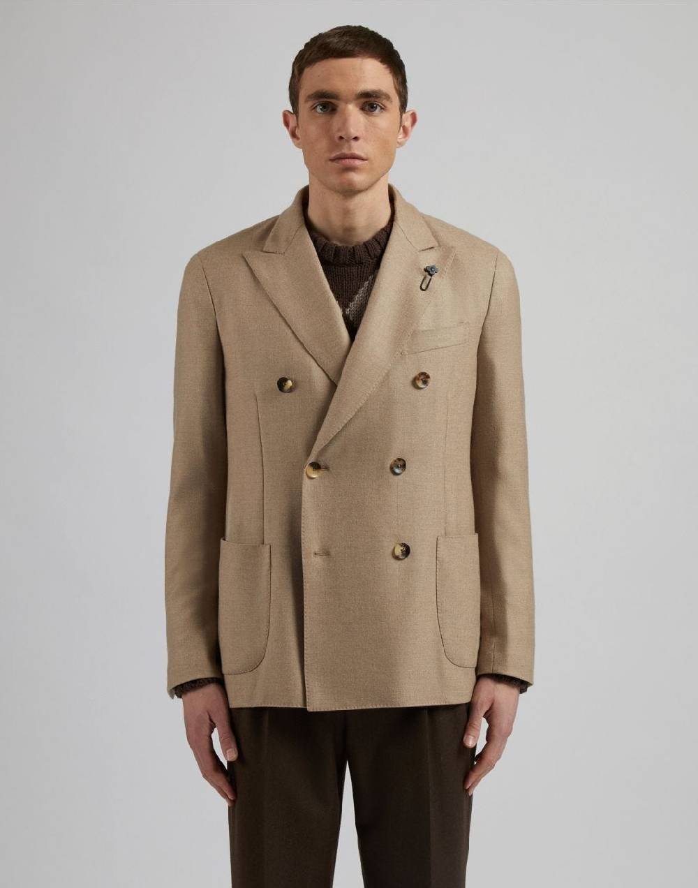 Lardini Giacca special line beige doppiopetto in cashmere natural stretch Sottocosto
