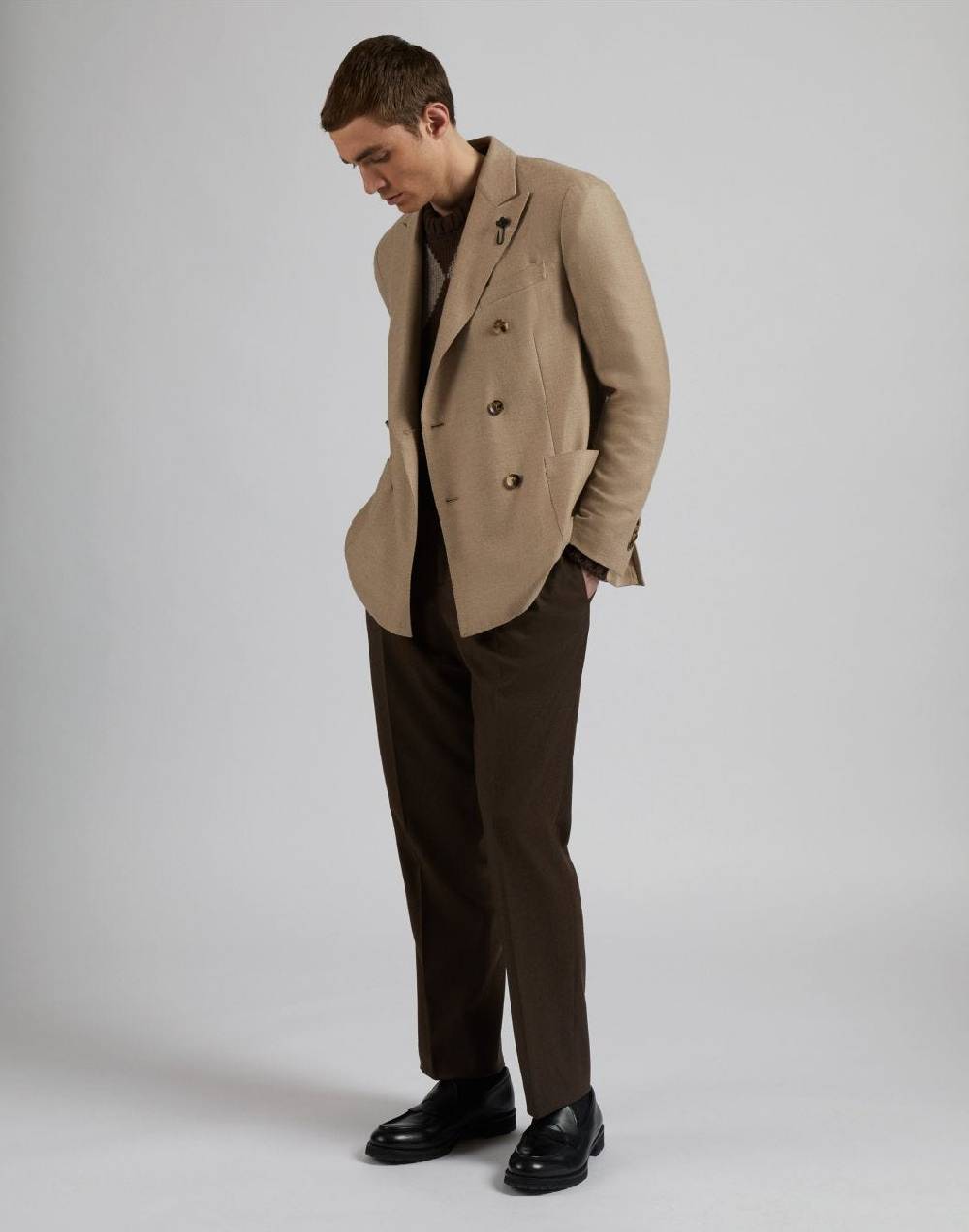 Lardini Giacca special line beige doppiopetto in cashmere natural stretch Sottocosto