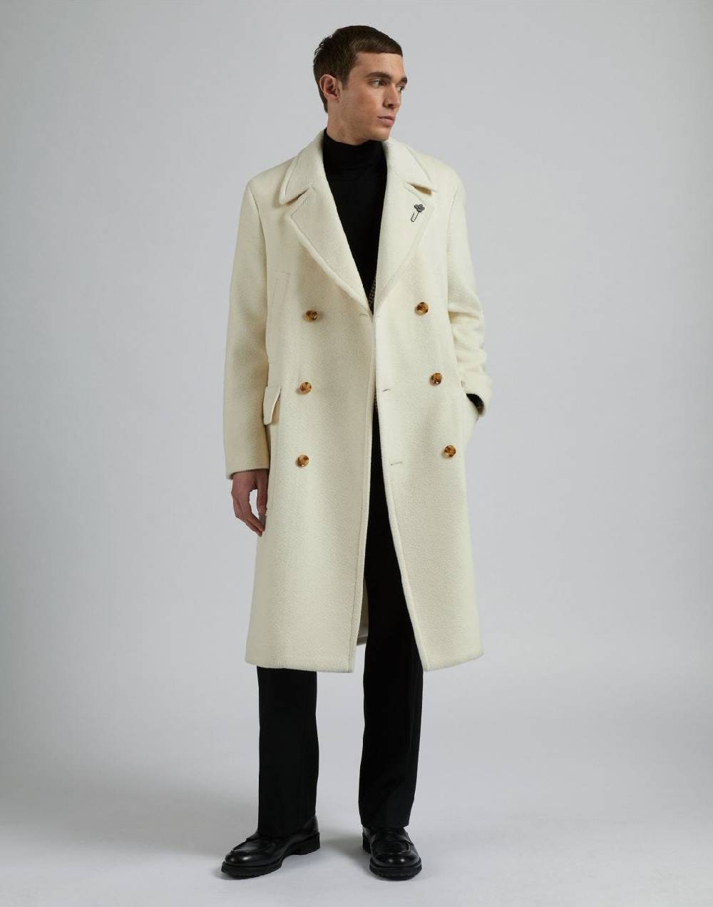 Lardini Cappotto doppiopetto panna in lana alpaca Economico