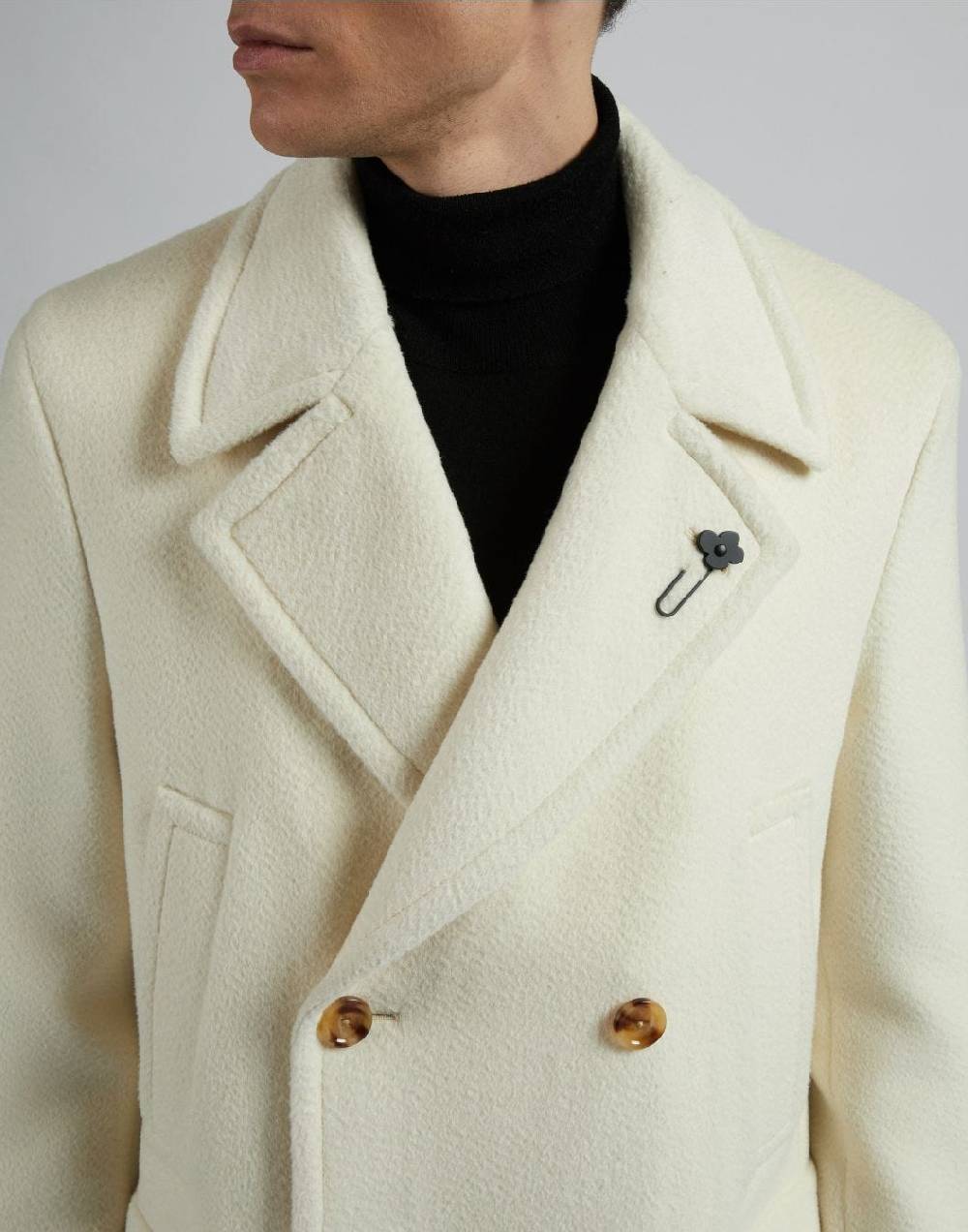 Lardini Cappotto doppiopetto panna in lana alpaca Economico