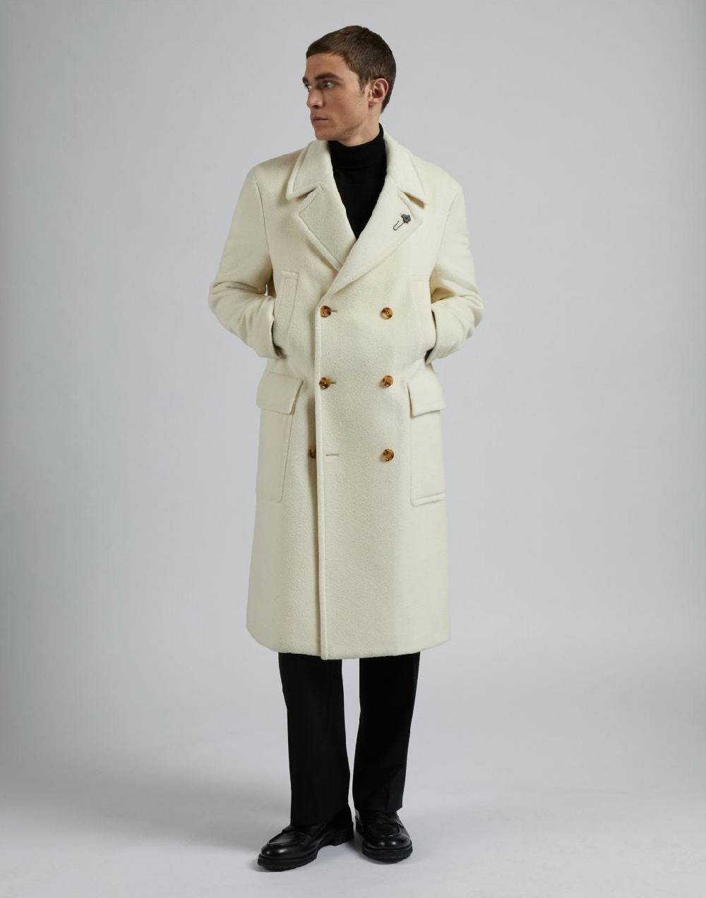 Lardini Cappotto doppiopetto panna in lana alpaca Economico
