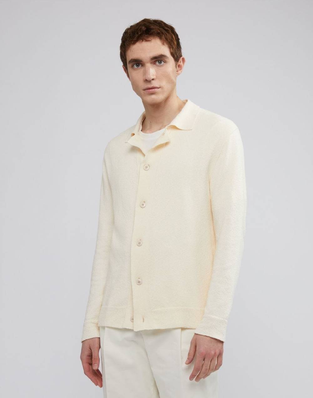 Lardini Cardigan panna in cotone e poliamide con bottoni In Vendita