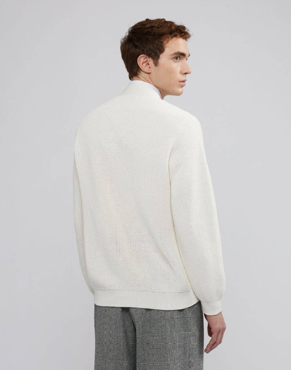 Lardini Cardigan bianco in cotone crêpe e lavorazione a coste Saldi