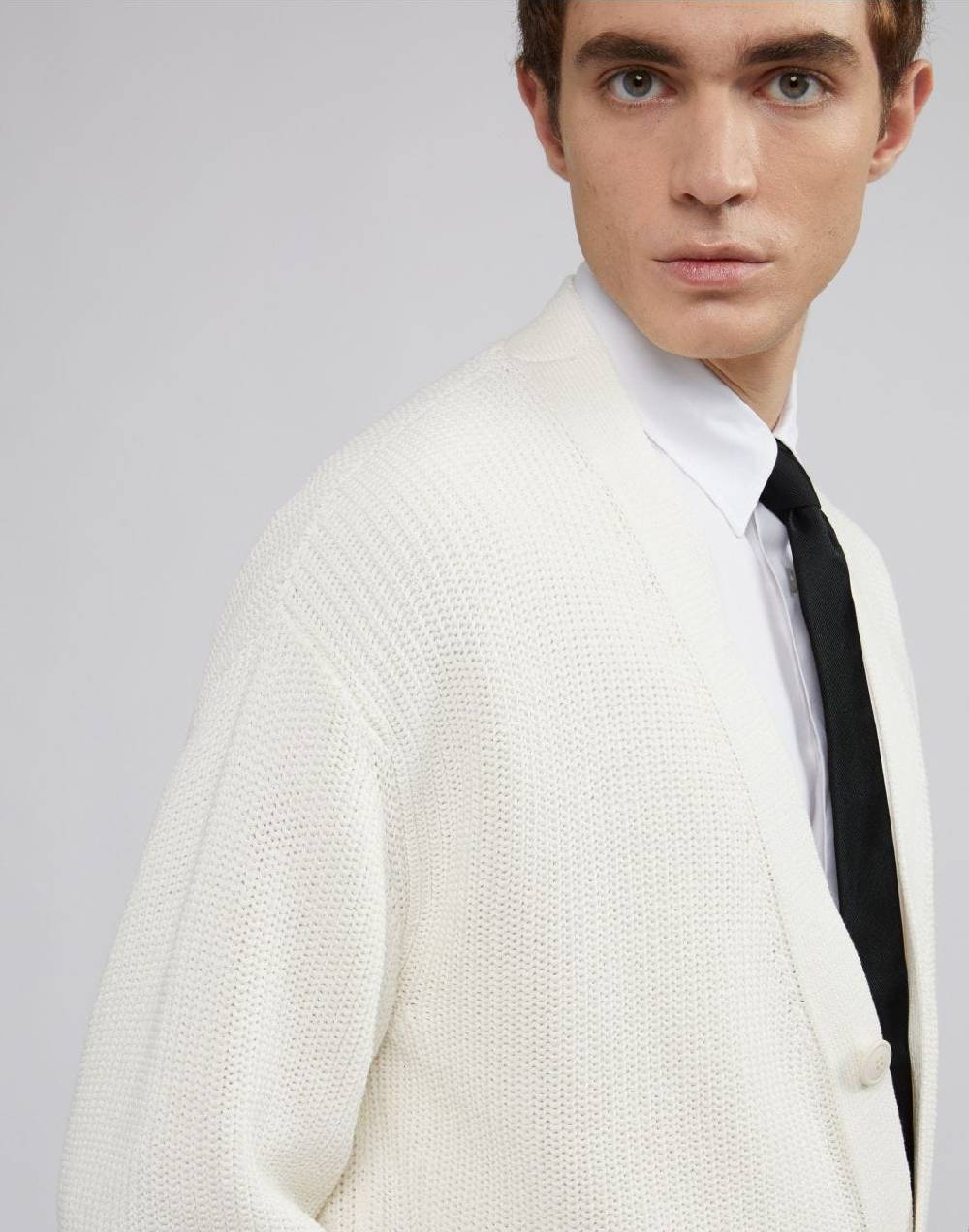 Lardini Cardigan bianco in cotone crêpe e lavorazione a coste Saldi