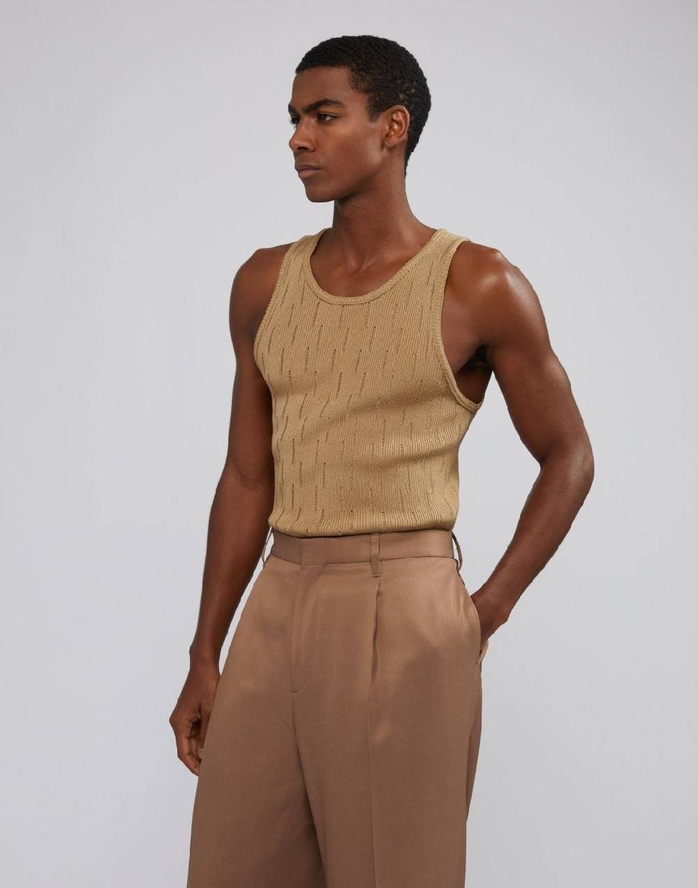 Lardini Canotta in maglia beige con costina Hotsell