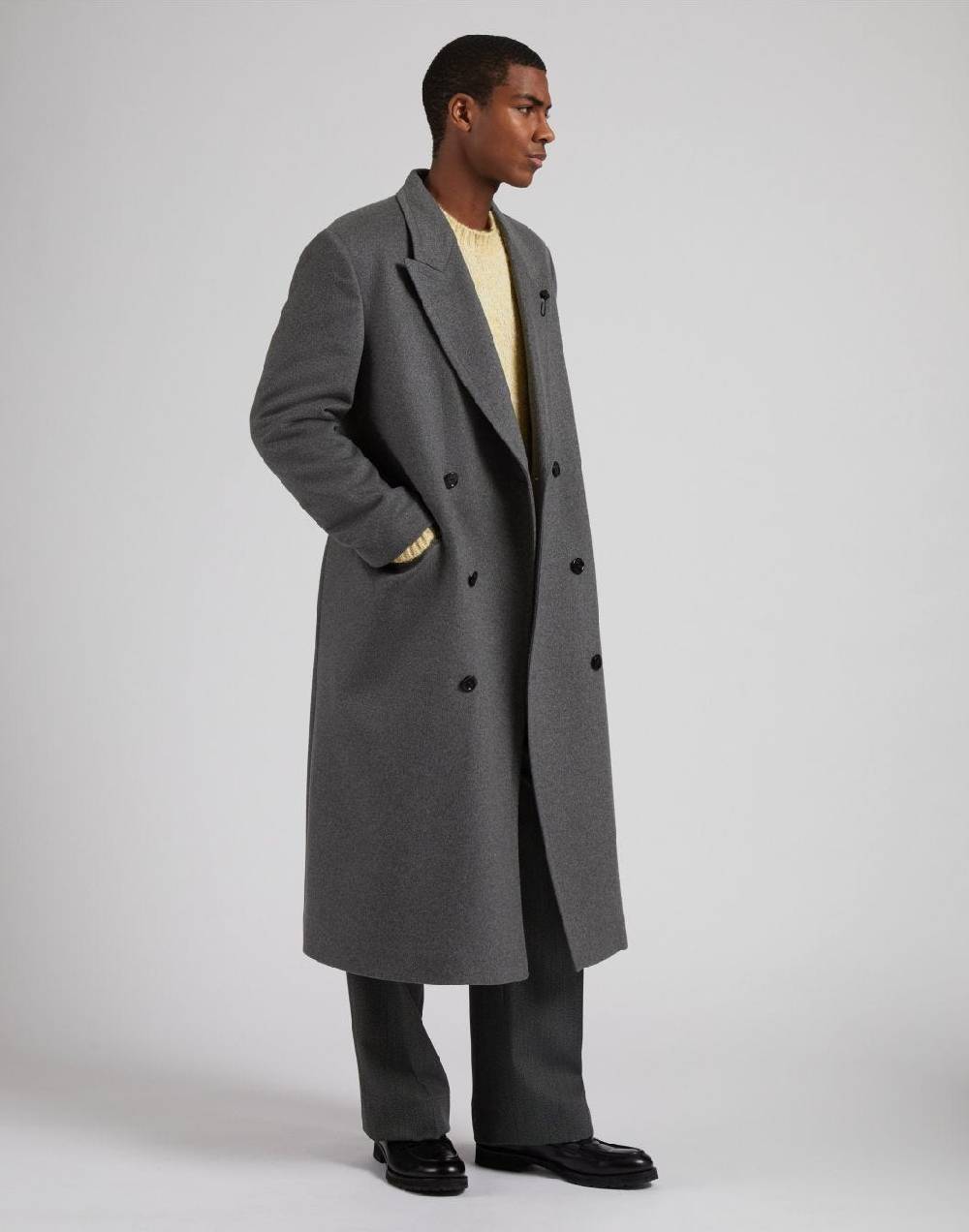Lardini Cappotto doppiopetto grigio in puro cashmere riciclato Saldi Di Fabbrica