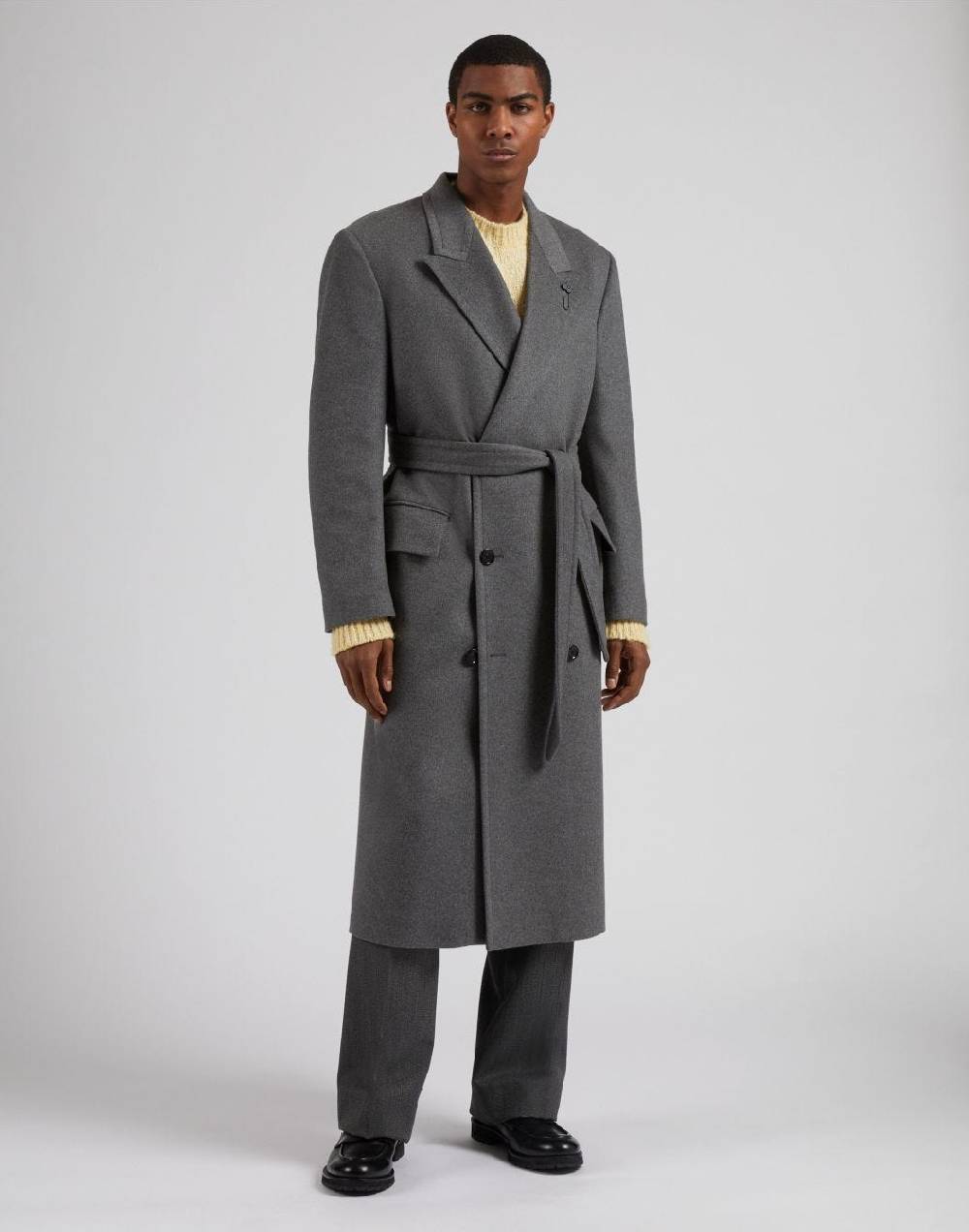 Lardini Cappotto doppiopetto grigio in puro cashmere riciclato Saldi Di Fabbrica