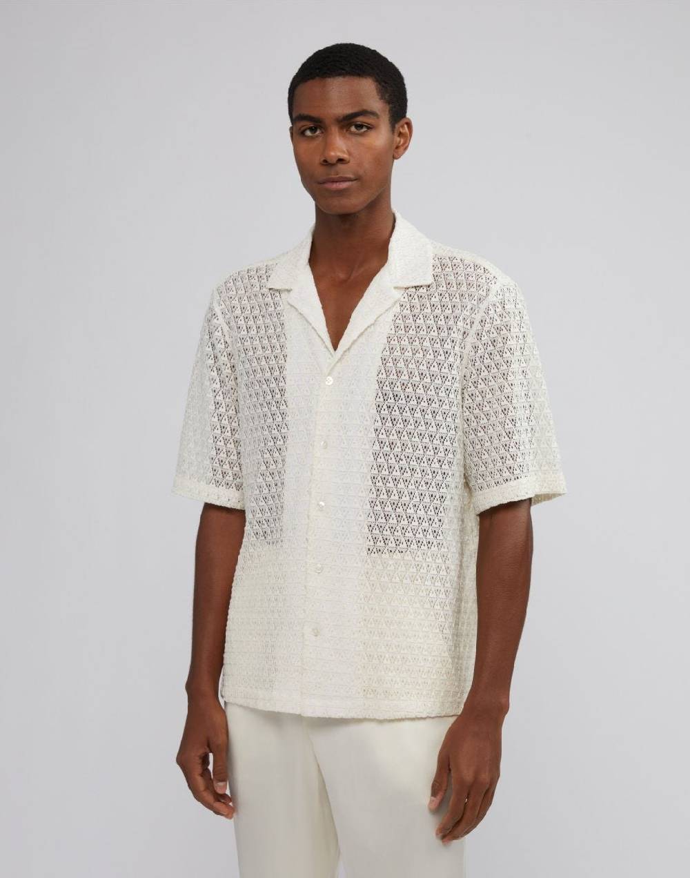Lardini Camicia bianca in macramè con disegno geometrico Economico