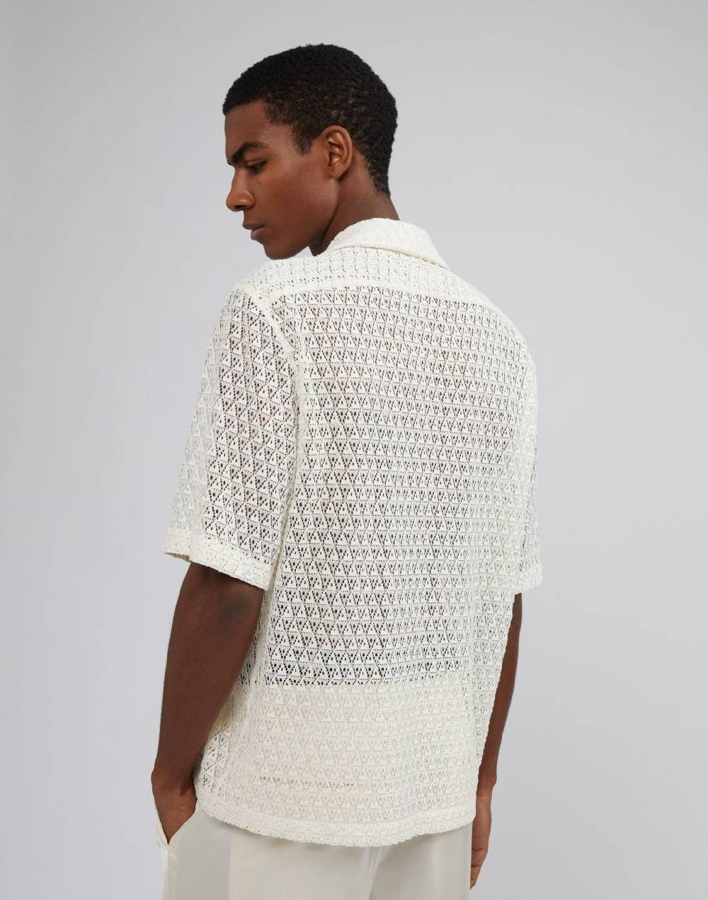 Lardini Camicia bianca in macramè con disegno geometrico Economico