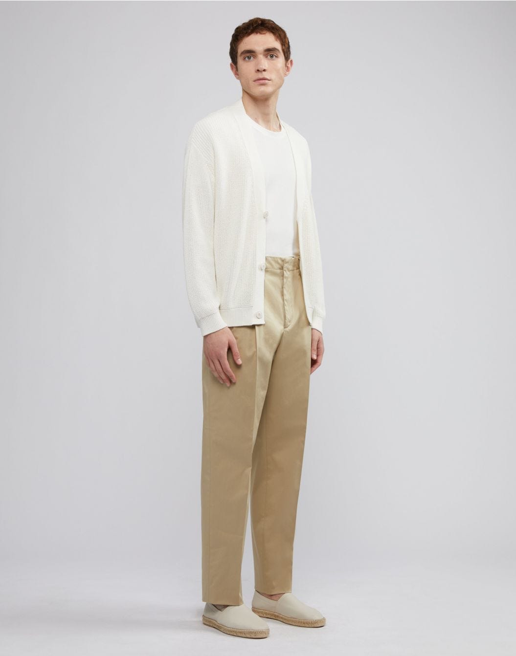 Lardini Pantalone beige in satin stretch di cotone Nuova