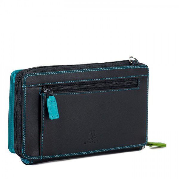 Mywalit Portafoglio multifunzione con zip su tre lati e tracolla Black Pace Convenienza