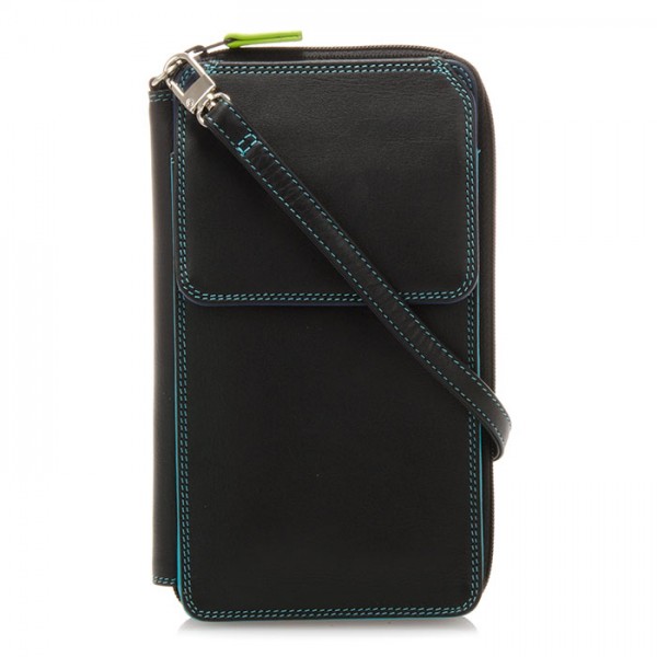 Mywalit Portafoglio multifunzione con zip su tre lati e tracolla Black Pace Convenienza