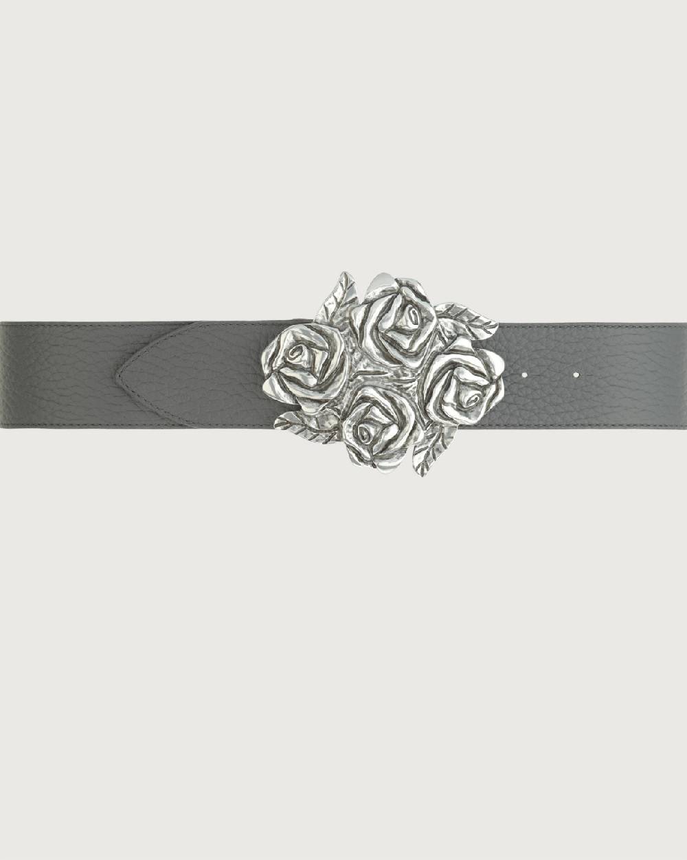 Orciani Cintura Soft in pelle con fibbia motivo rose 5 cm Sconto