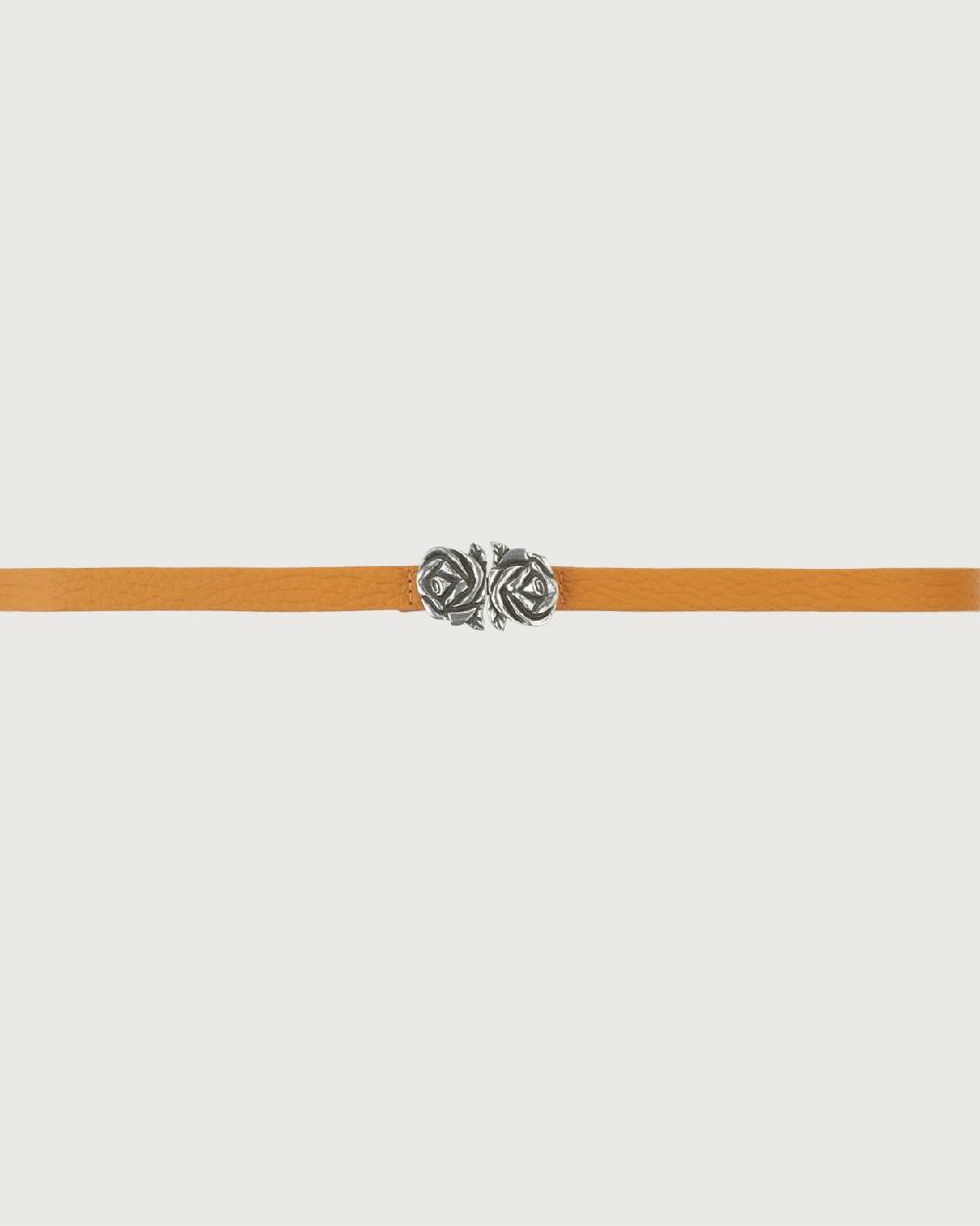 Orciani Cintura Soft in pelle elasticizzata con fibba ad incastro motivo rose 1,5 cm Saldi