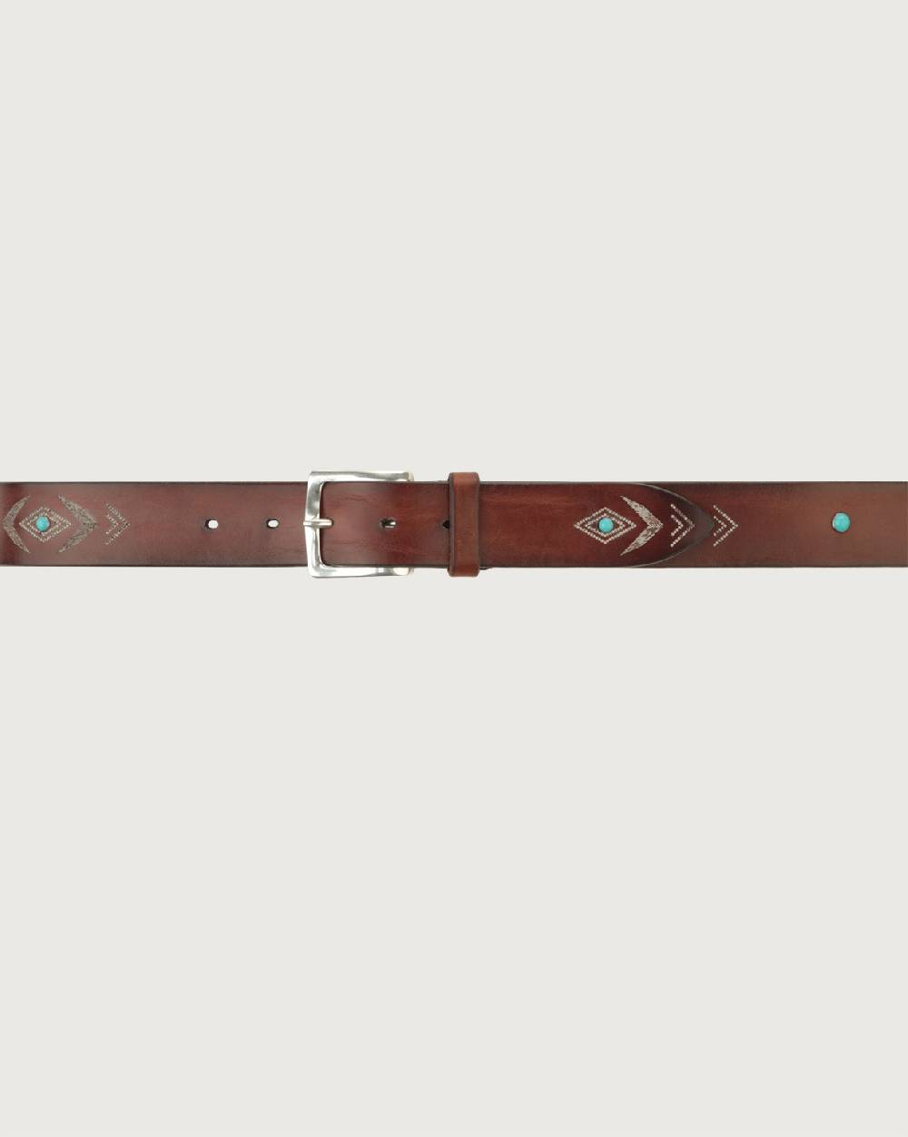 Orciani Cintura Bull Soapy in cuoio con cabochon turchesi Qualità