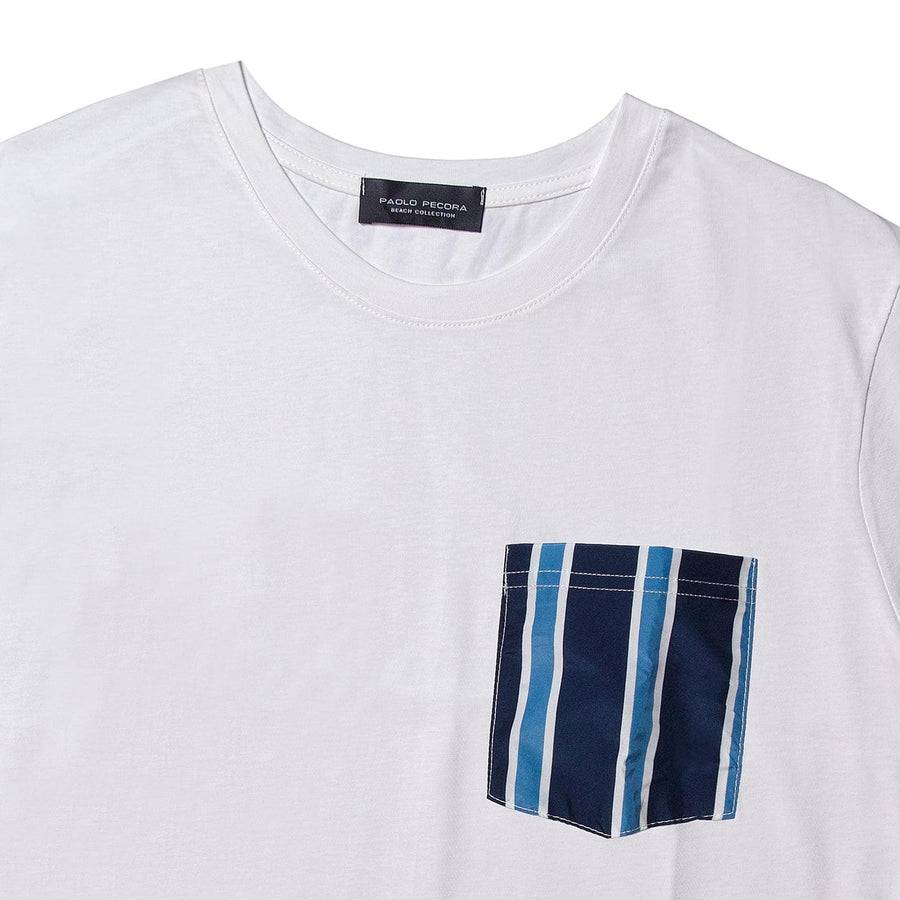 ﻿Paolo Pecora T-Shirt Bianca con Taschino A Righe Economico