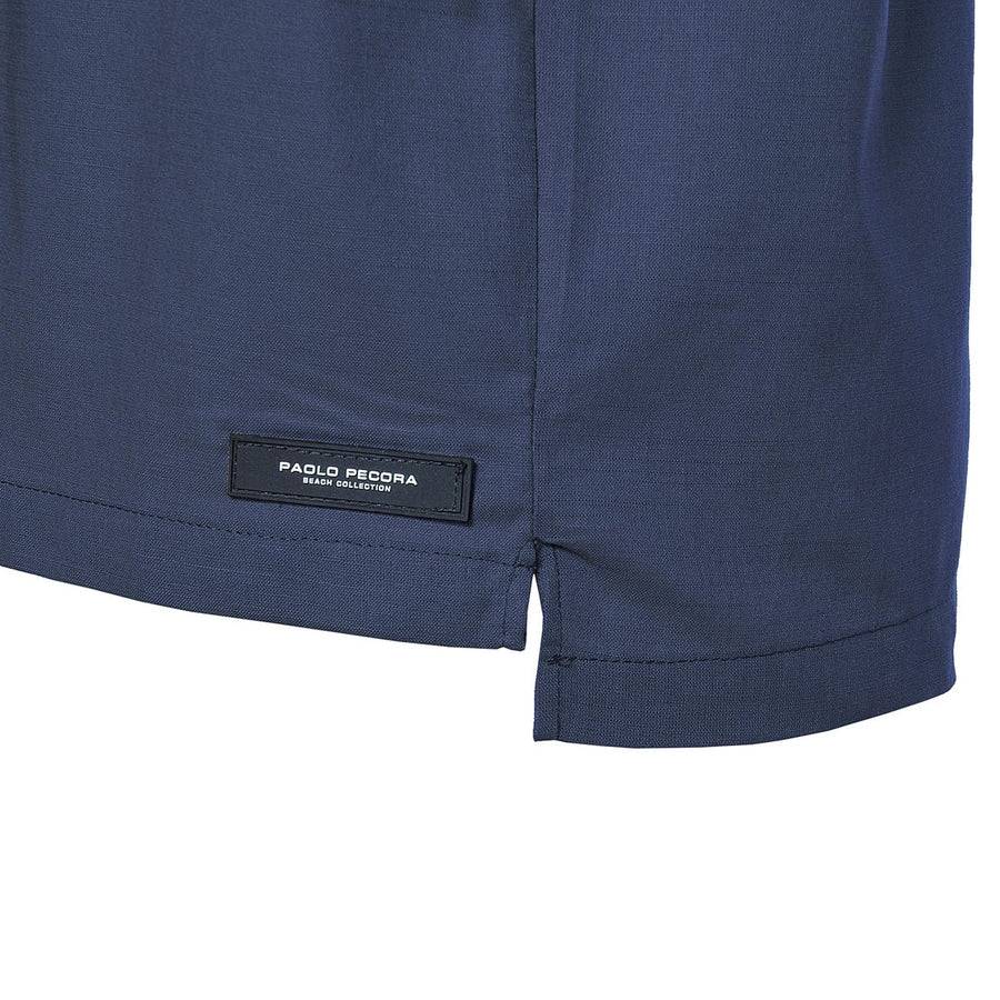 Paolo Pecora Camicia Regular in Lino Blue Navy con Bottoni Madreperla Online