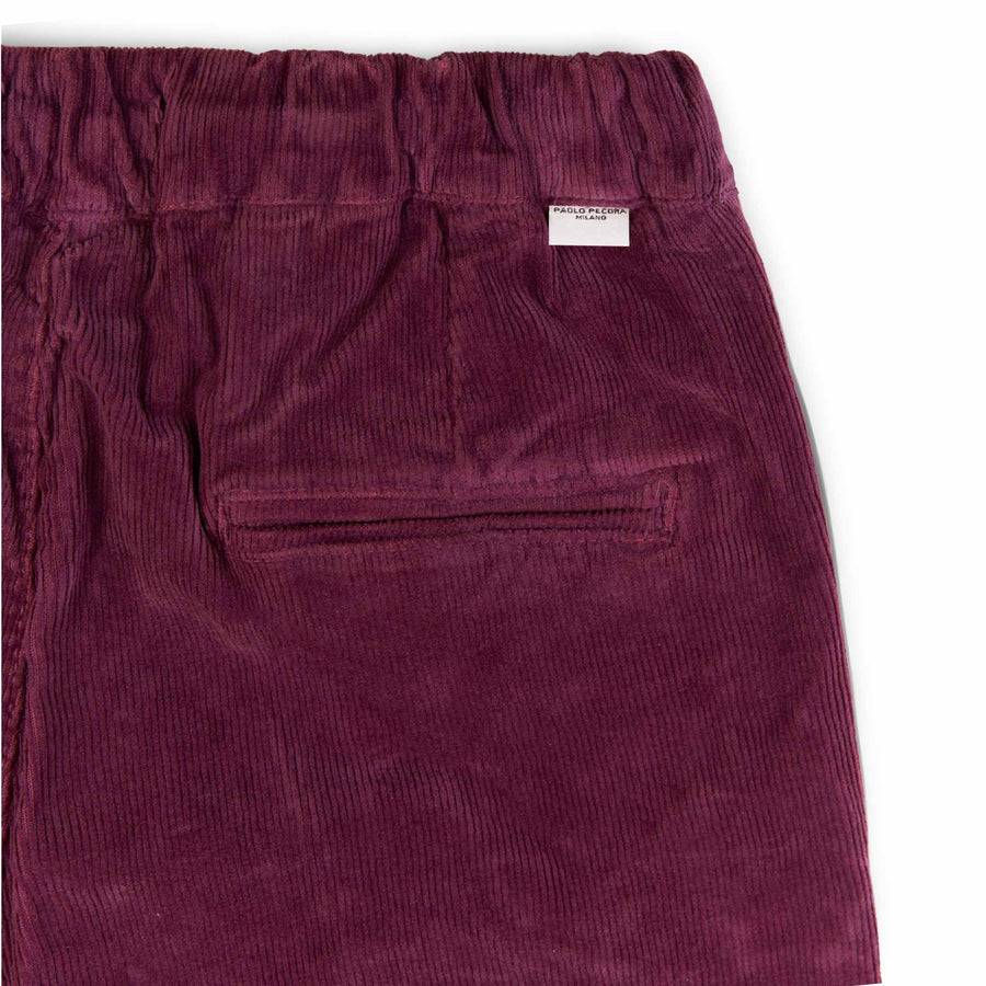 Paolo Pecora Pantaloni Chino Coulisse di Velluto Prugna Nuovo