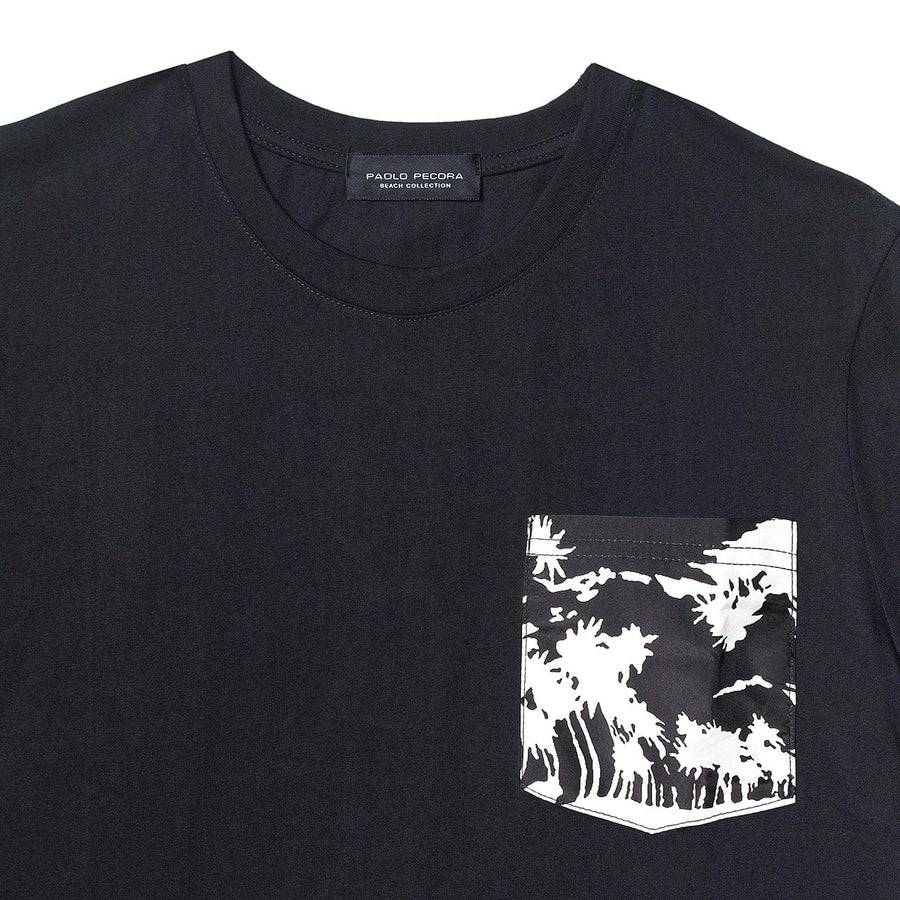 Paolo Pecora T-Shirt Girocollo Nera con Taschino Stampato Soddisfazione Garantita
