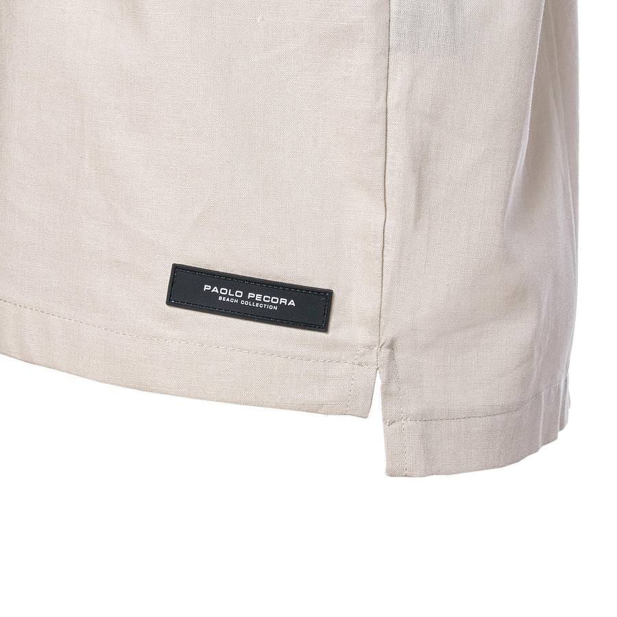 Paolo Pecora Camicia Regular in Lino Beige con Bottoni Acquista Ora