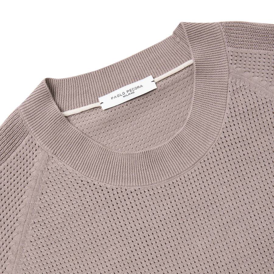 Paolo Pecora Maglia in Cotone Crepe Extrafine - Tortora Lavorazione Traforo Shopping Online