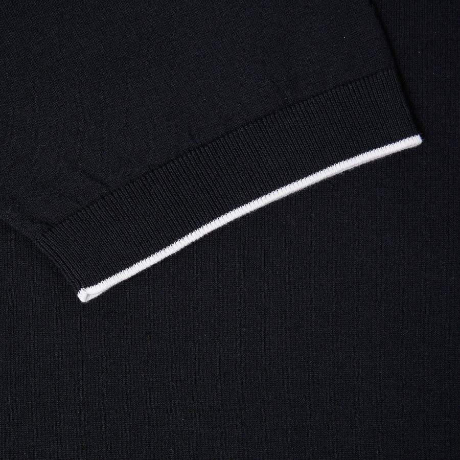 Paolo Pecora Maglia Girocollo in Cotone Extrafine - Nero con Dettagli Bianchi Convenienza