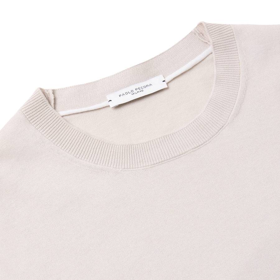 Paolo Pecora Maglia Manica Lunga in Puro Cotone Extrafine - Sabbia Vendite Flash