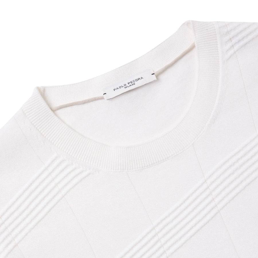 Paolo Pecora Maglia in Cotone Crepe Extrafine - Bianco Motivo Diagonale In Saldo