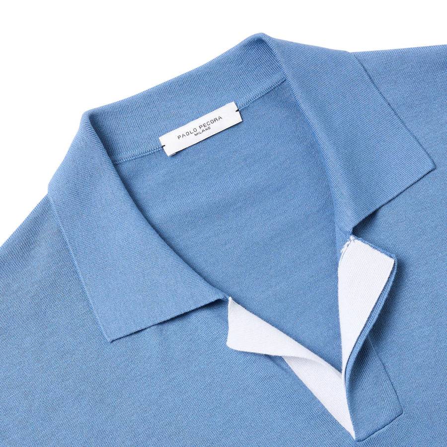 Paolo Pecora Polo in Seta Cotone Extrafine - Azzurro Polvere Italy