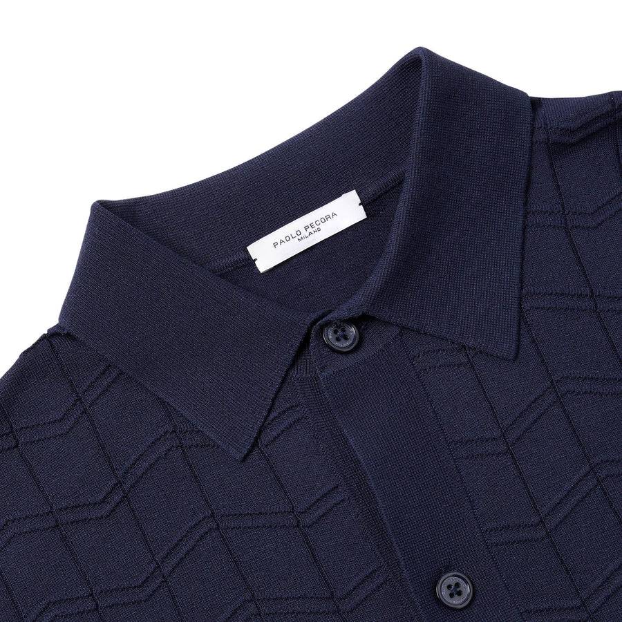 Paolo Pecora Polo Manica Corta in Seta Cotone Extrafine - Blu Navy In Linea