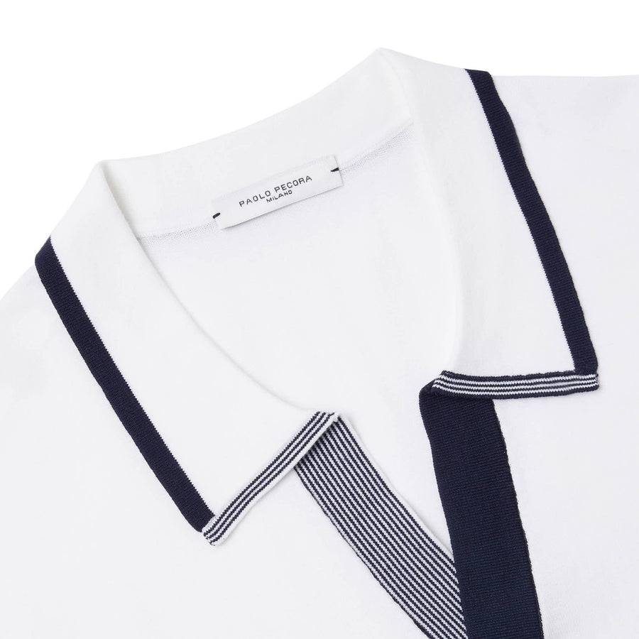 Paolo Pecora Maglia in Cotone Extrafine - Bianco Latte/Navy Nuovo