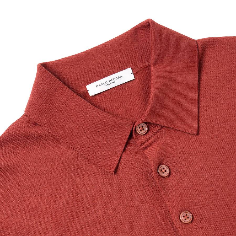 Paolo Pecora Polo Manica Corta in Puro Cotone Extrafine - Rosso Granata Vendita