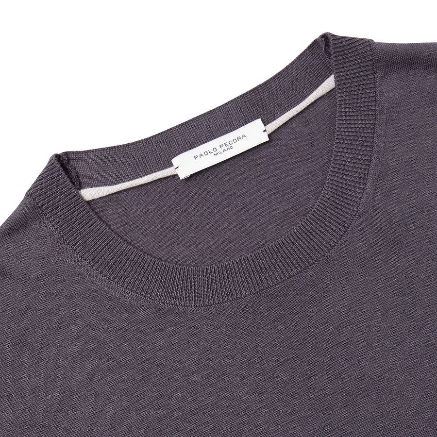 Paolo Pecora Maglia Manica Lunga in Seta Cotone Extrafine - Grigio Antracite Soddisfazione Garantita
