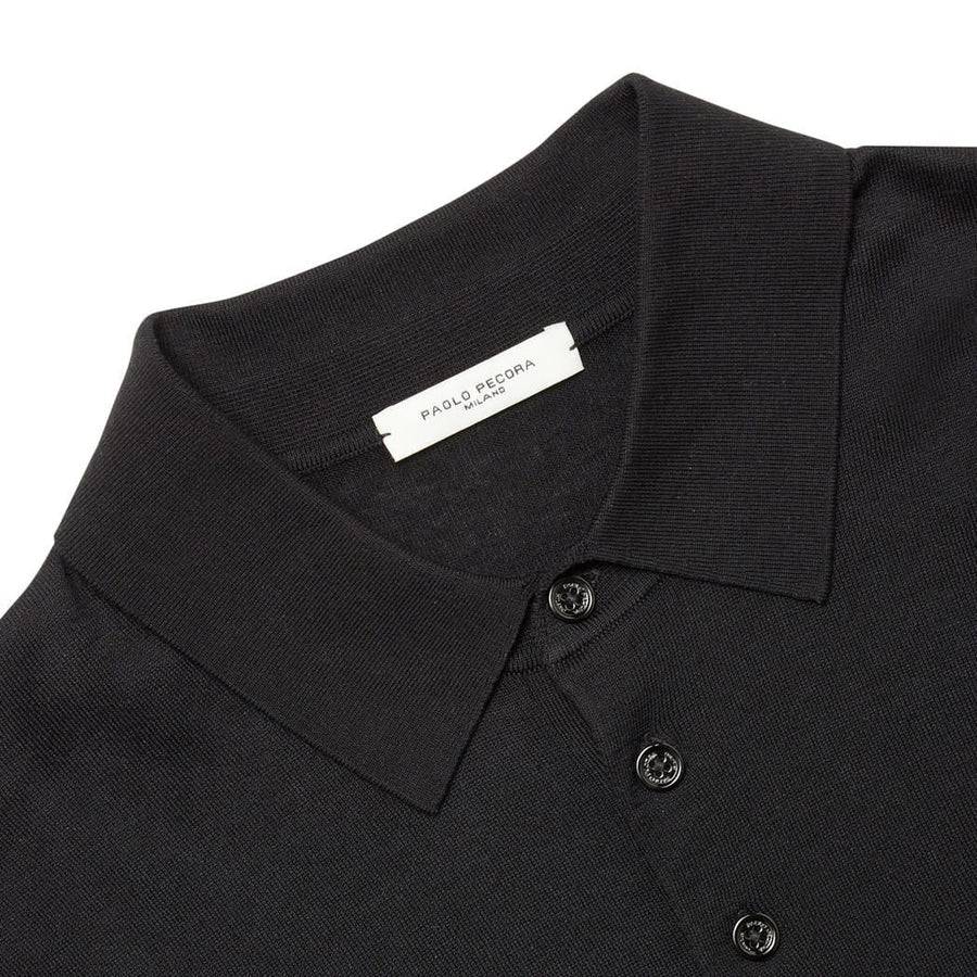 Paolo Pecora Polo in Maglia Nera di Seta Cotone Extrafine Qualità Garantita