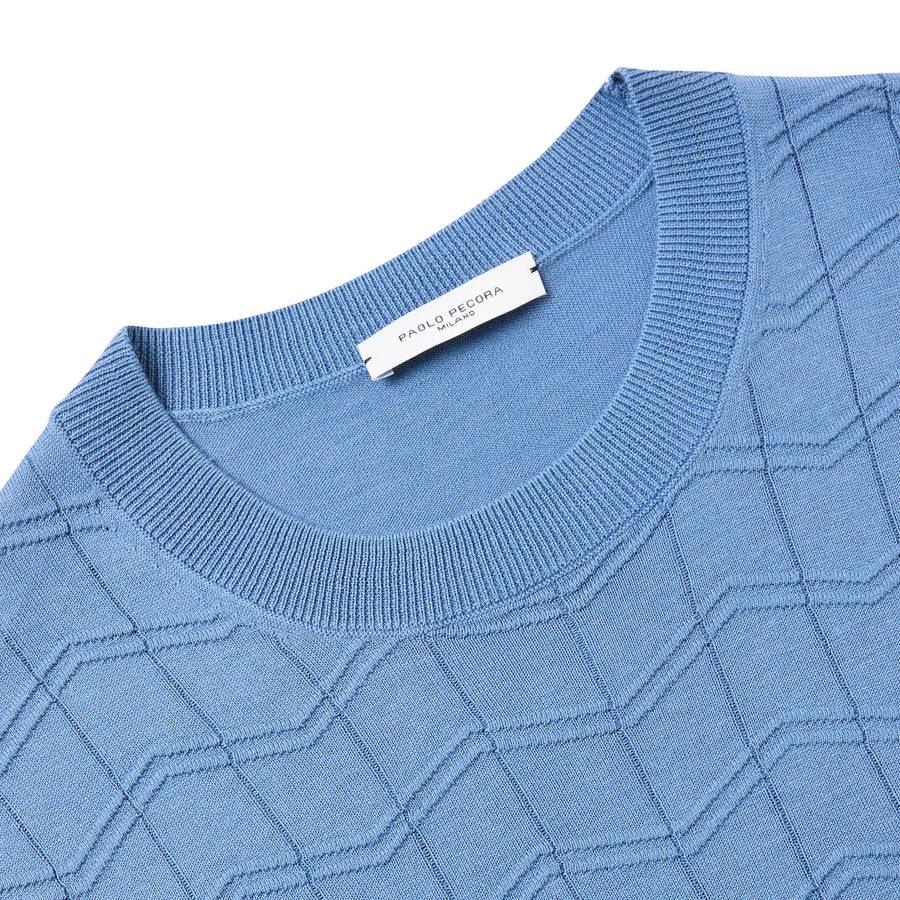 Paolo Pecora Maglia Chevron Seta Cotone- Azzurro Offerta