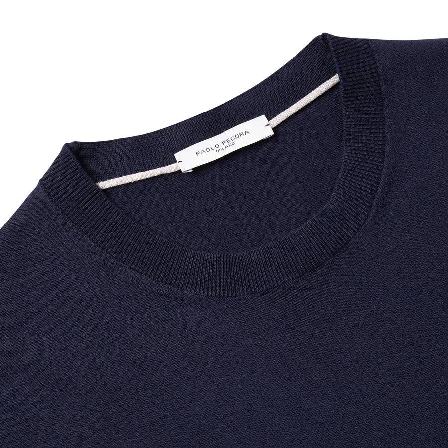 Paolo Pecora Maglia Girocollo in Puro Cotone Extrafine - Blu Navy Online
