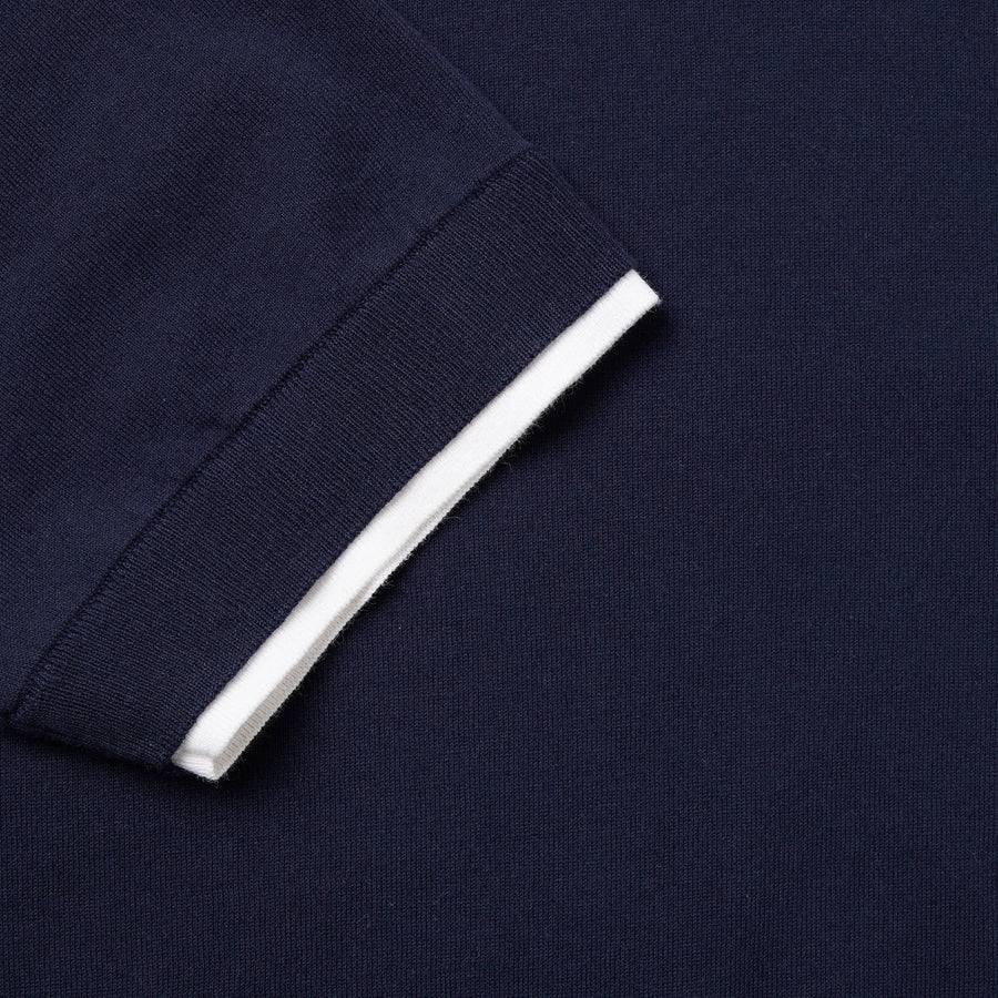 Paolo Pecora Maglia Girocollo in Puro Cotone Extrafine - Blu Navy con Dettagli Bianchi Outlet