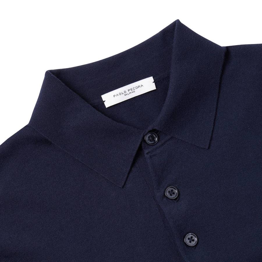 Paolo Pecora Polo Manica Corta in Cotone Extrafine - Blu Navy In Vendita