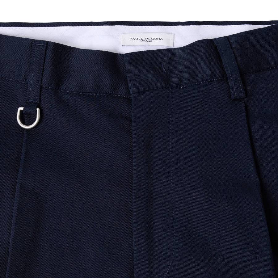 Paolo Pecora Chino Sartoriale in Gabardina di Cotone - Blu Navy Saldi