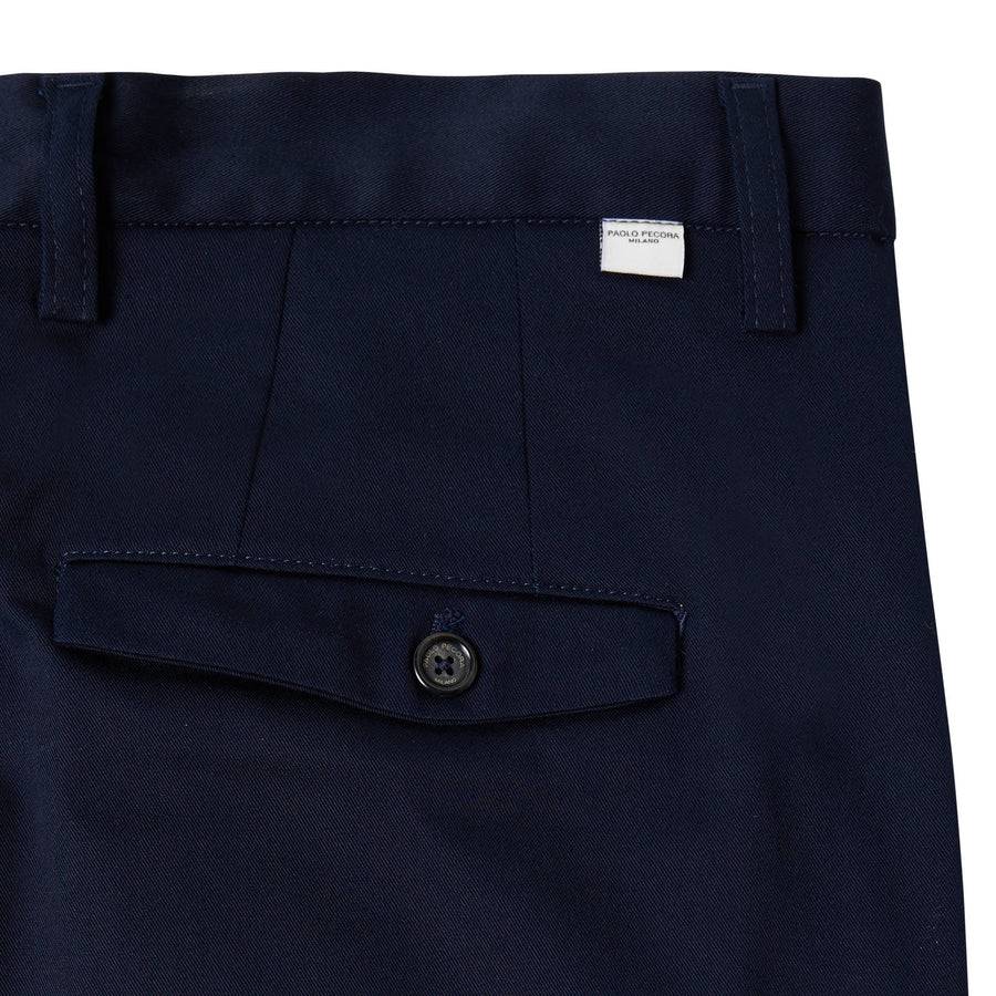 Paolo Pecora Chino Sartoriale in Gabardina di Cotone - Blu Navy Saldi