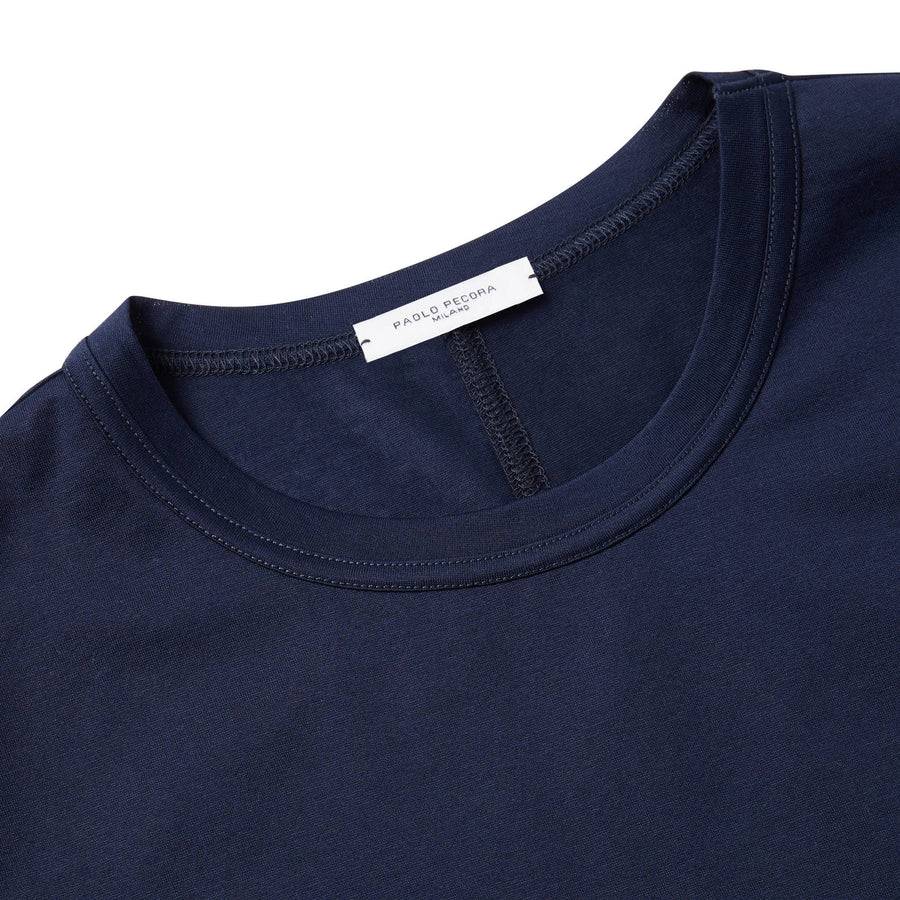 Paolo Pecora T-Shirt in Jersey Lucido - Blu Navy Vendita Calda