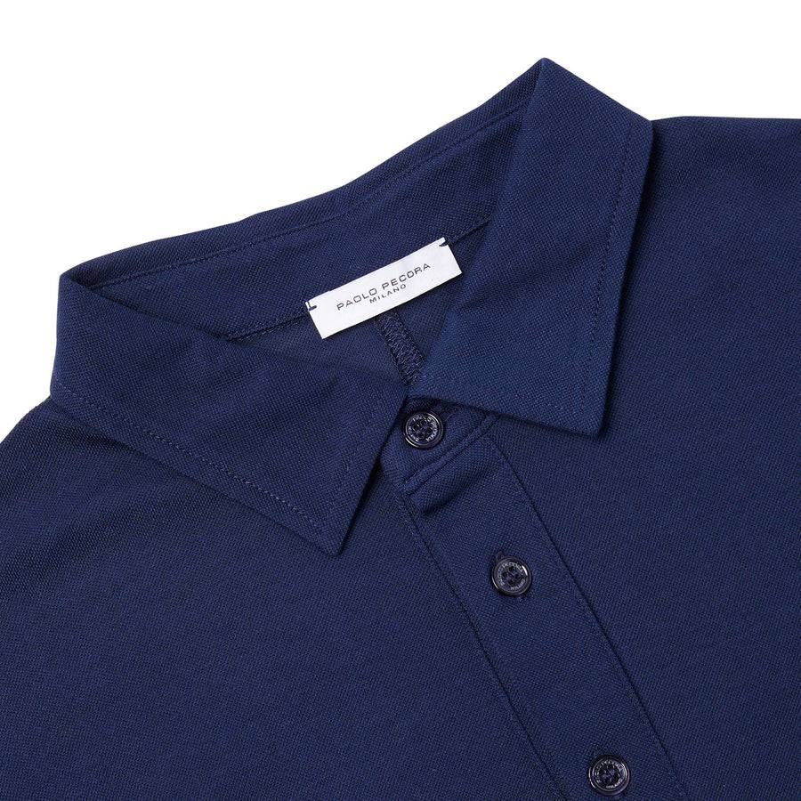 Paolo Pecora Polo in Cotone Piquet - Blu Navy Vendita Economica