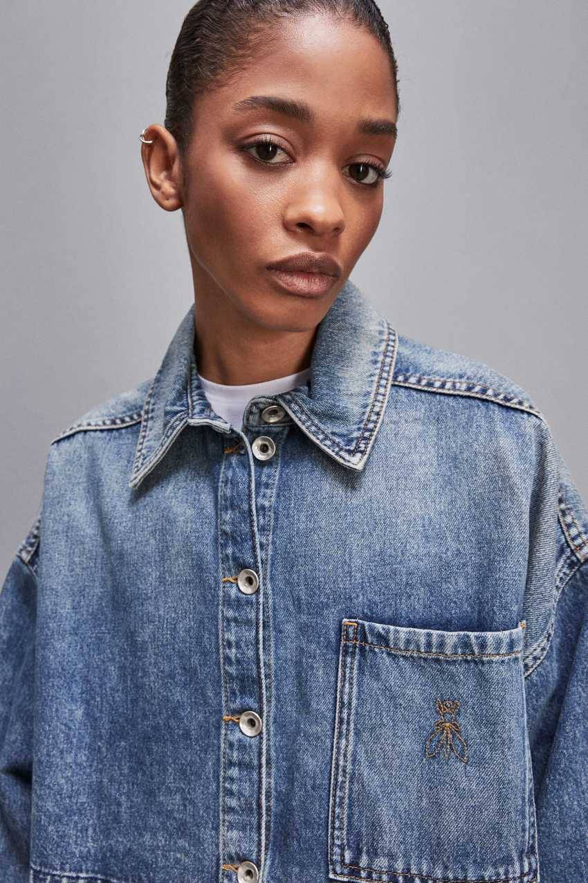 Patrizia Pepe Camicia maniche lunghe in jeans blu Vendita Economica