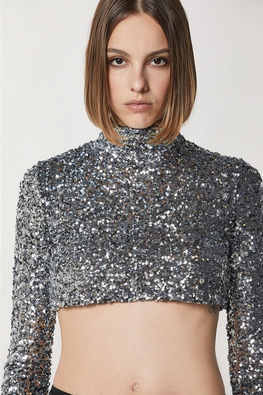 Patrizia Pepe Maglietta crop con paillettes Qualità Garantita