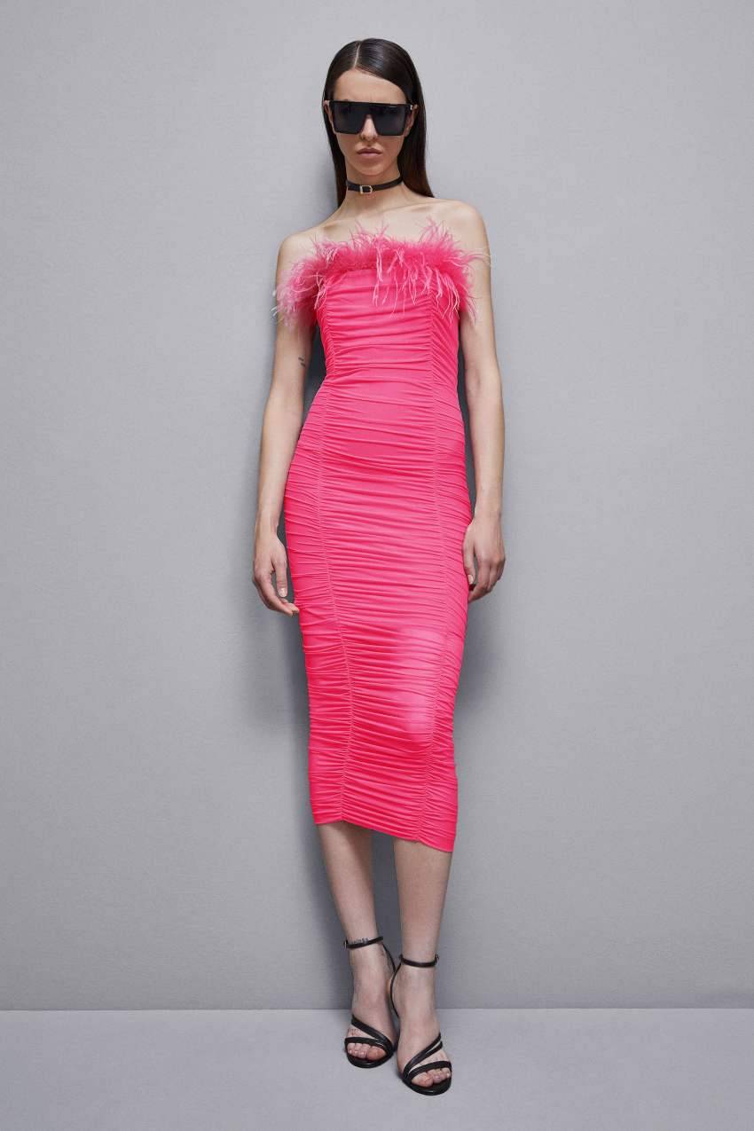 Patrizia Pepe Abito midi con piume in tulle e jersey Economico