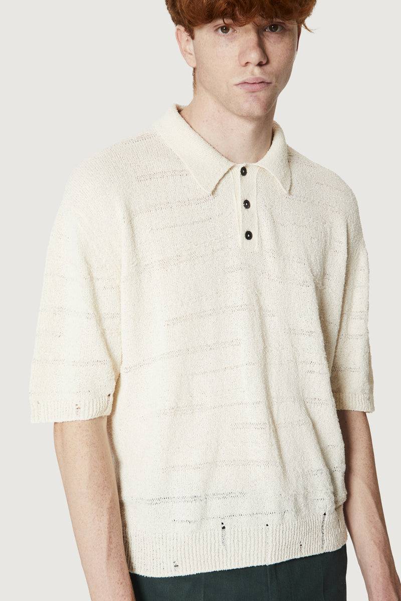 ﻿Paura ADAM KNIT POLO SHIRT OFF WHITE Economico