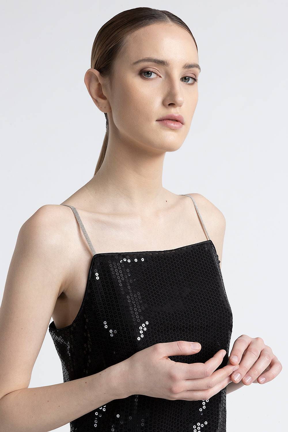 Peserico Abito midi in twill di viscosa con paillettes Outlet